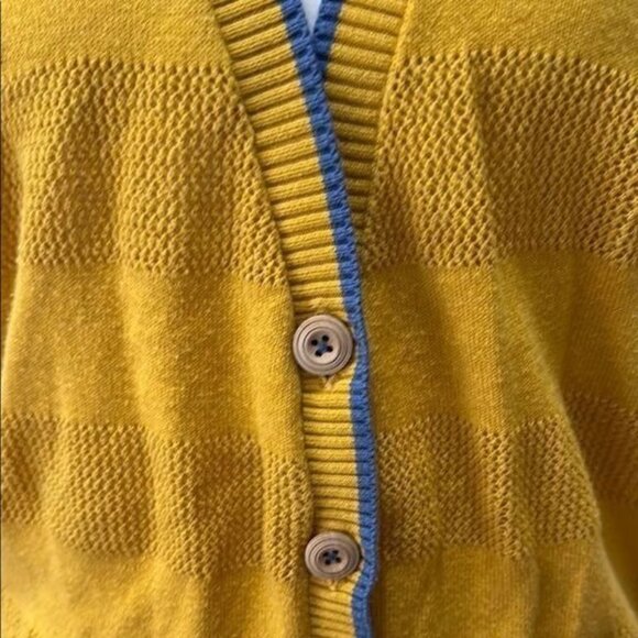 Matilda Jane with Joanna Gaines Mustard Women's Sweater with Blue Trim Size S - Picture 2 of 4